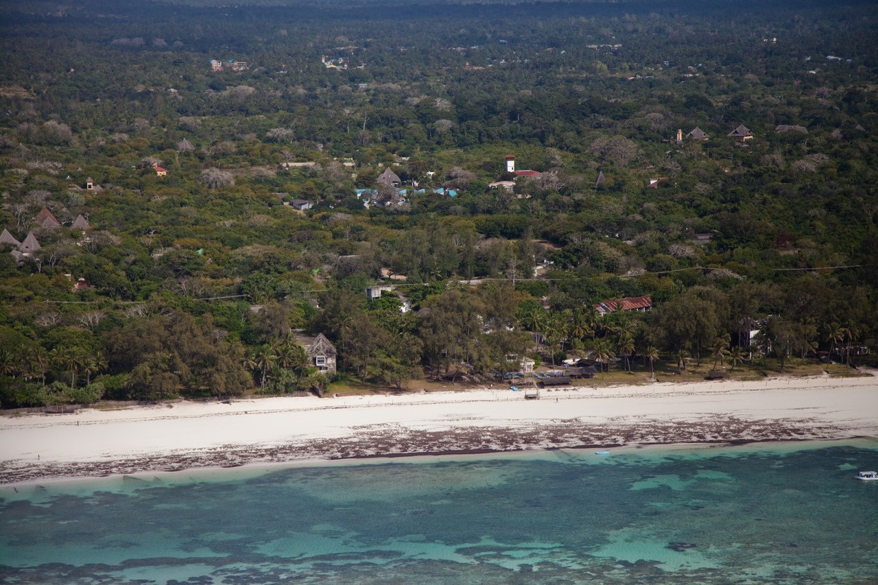 Msitu Kwetu · view of the white sand of Diani Beach and turquoise reef waters